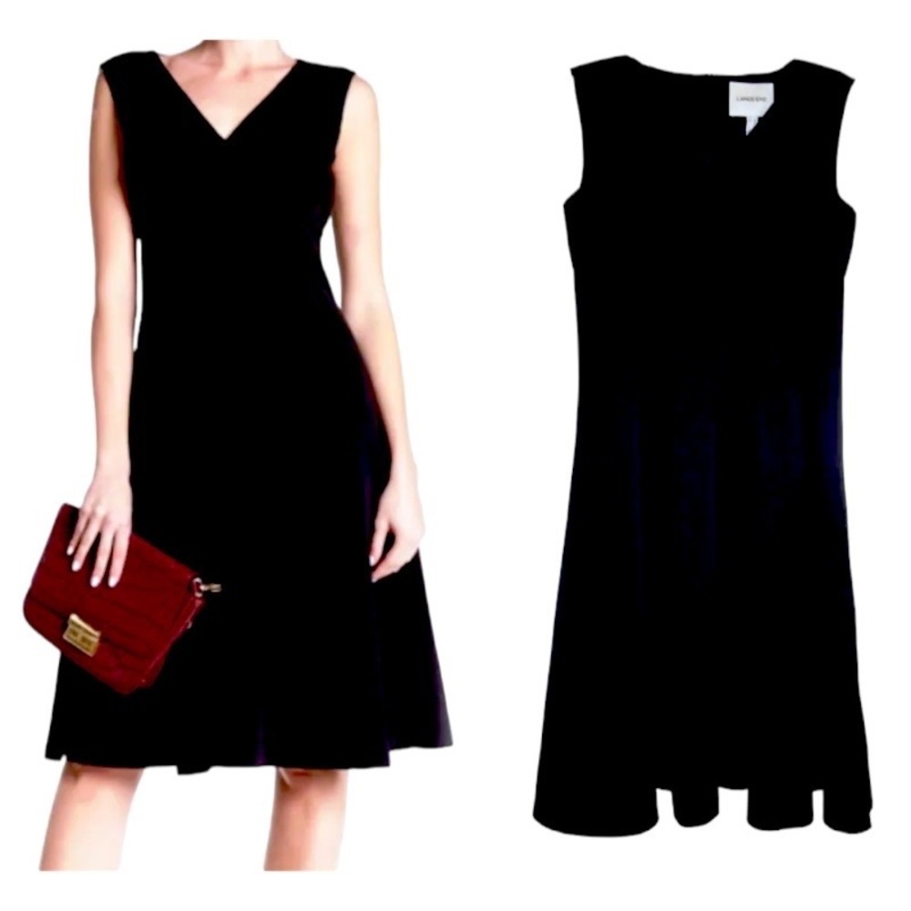 $150 Land’s End Empire Waist Dress 10 Dark Black V Neck Hidden Back Zipper NWT